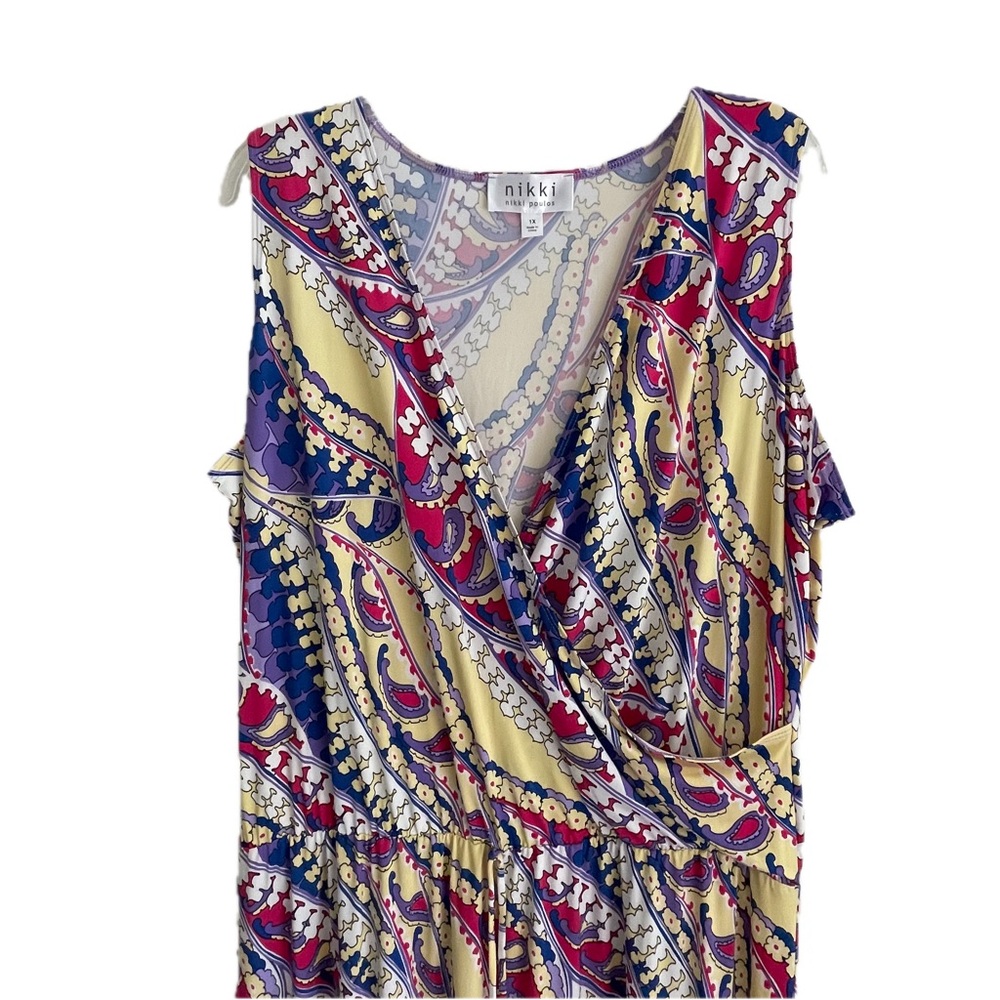 NWOT Nikki Poulos Maxi Dress 1X Plus Sleeveless V-Neck Paisley Floral Multicolor - Picture 3 of 10